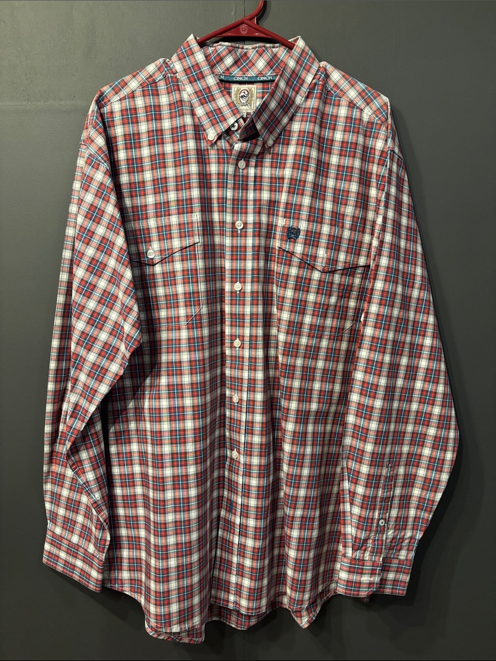 Cinch Men's Red, Blue & White Plaid Button-Down Shirt